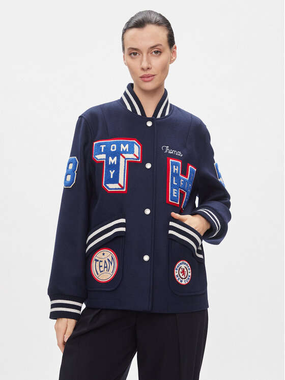 Tommy Hilfiger Kurtka bomber Collegiate Wool Blend Varsity WW0WW40479 Granatowy Regular Fit