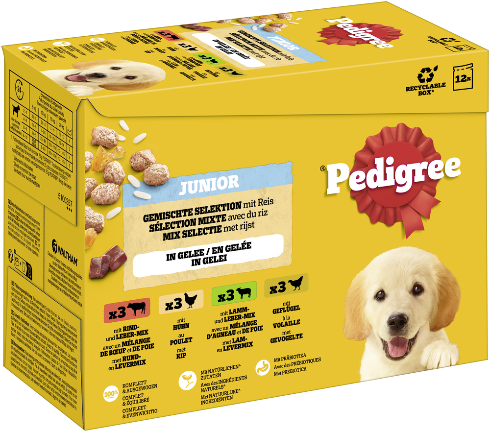 Pedigree Junior Saszetki w galarecie - Wybór mieszany w galarecie (4 smaki), 48 x 100 g
