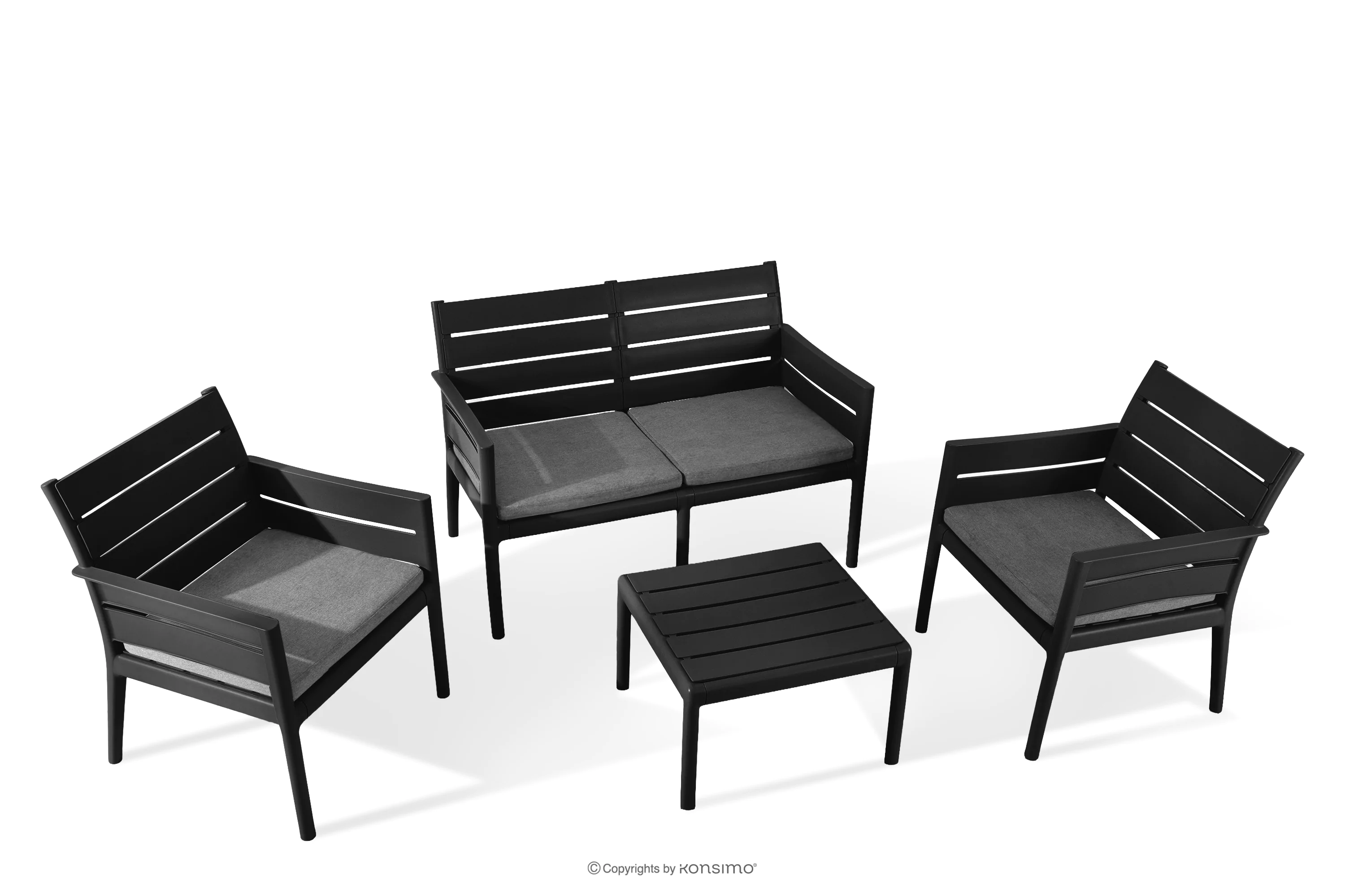 Zestaw mebli ogrodowych polipropylen sofa, 2x krzesło, stolik kawowy antracytowy/szary MITTU
