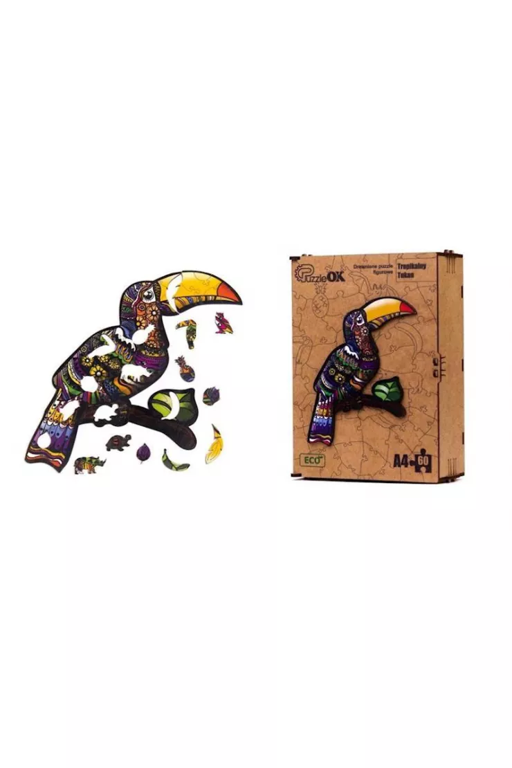 Puzzle drewniane eko 60 el. Tropikalny tukan A4