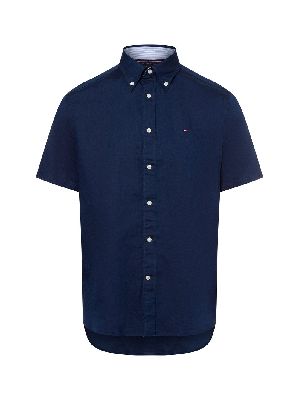 Tommy Hilfiger Męska koszulka z krótkim rękawem z zawartością lnu Mężczyźni Regular Fit Bawełna niebieski, M
