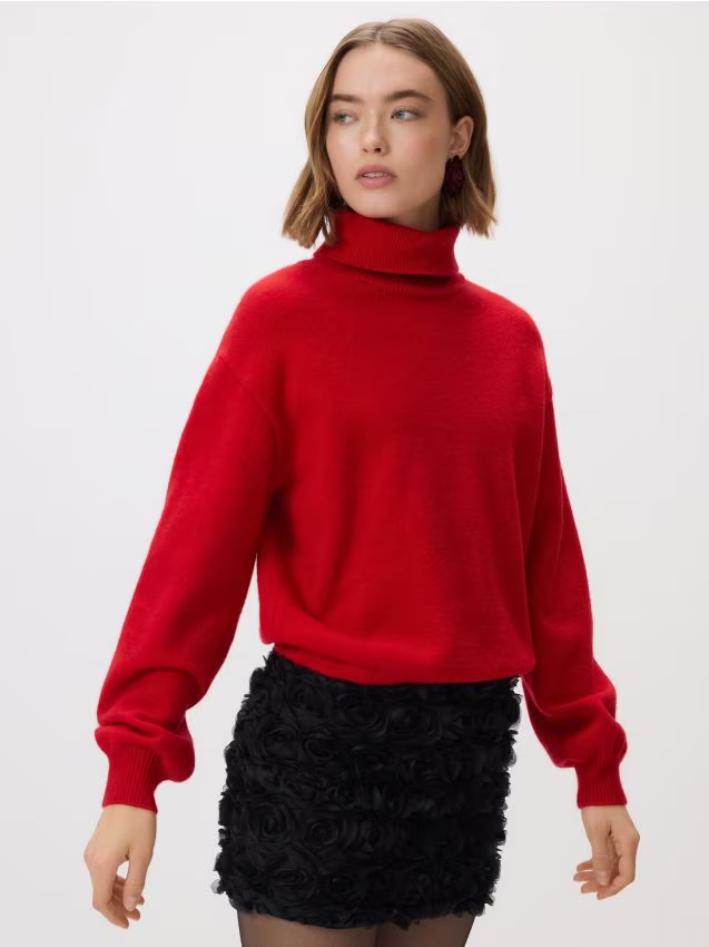 Reserved - Sweter z golfem - czerwony