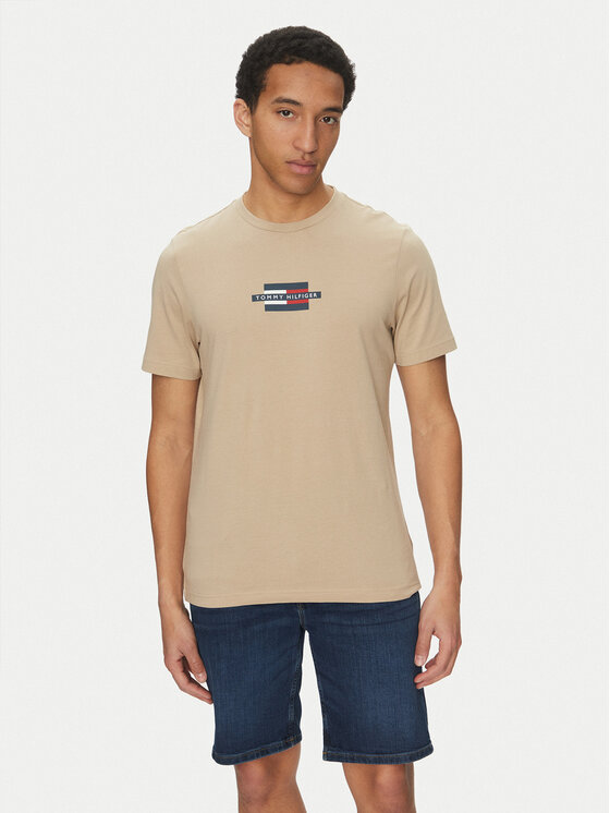 Tommy Hilfiger T-Shirt Flag Box MW0MW38636 Beżowy Regular Fit