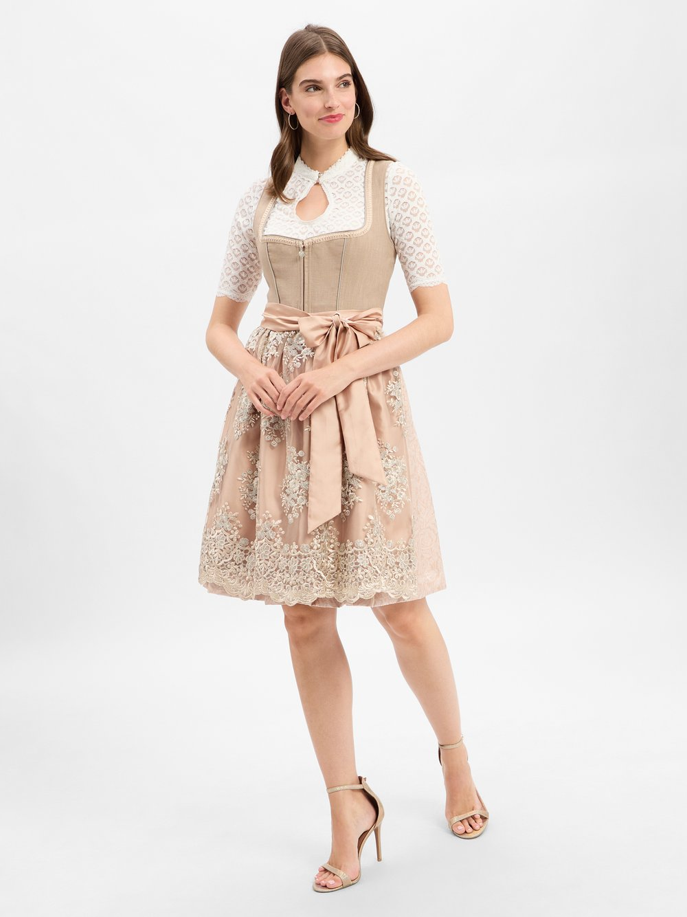 Krüger Dirndl Damski dirndl Kobiety Sztuczne włókno beżowy|pomarańczowy, 44