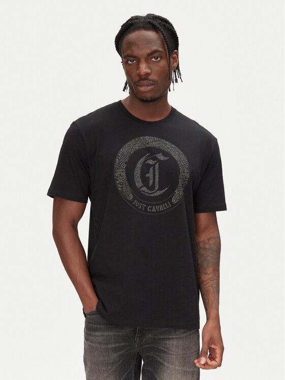 Just Cavalli T-Shirt 78OAHE22 Czarny Regular Fit