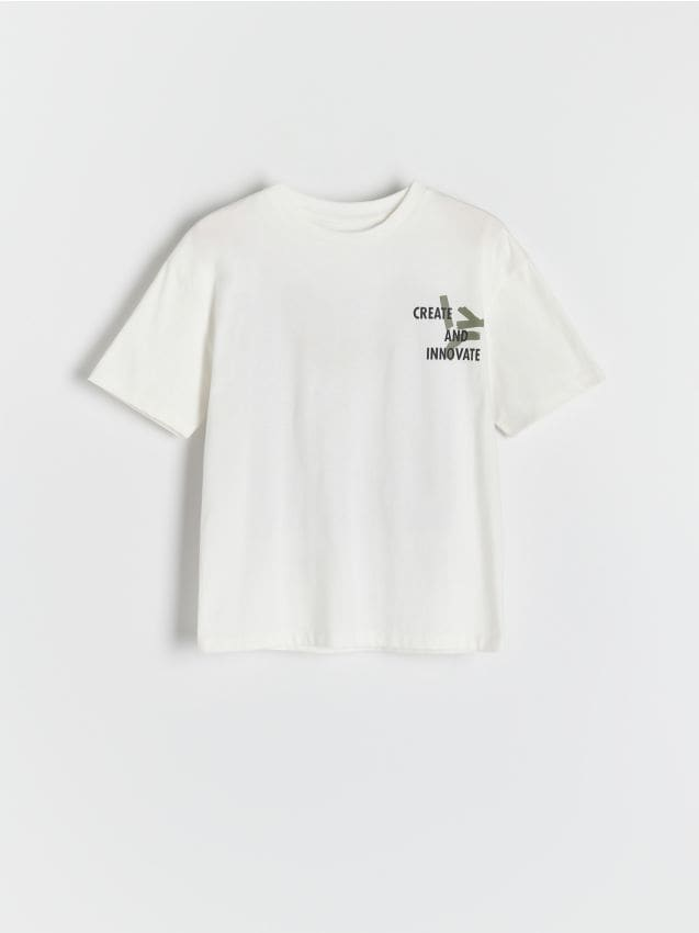 Reserved - T-shirt z nadrukiem - złamana biel