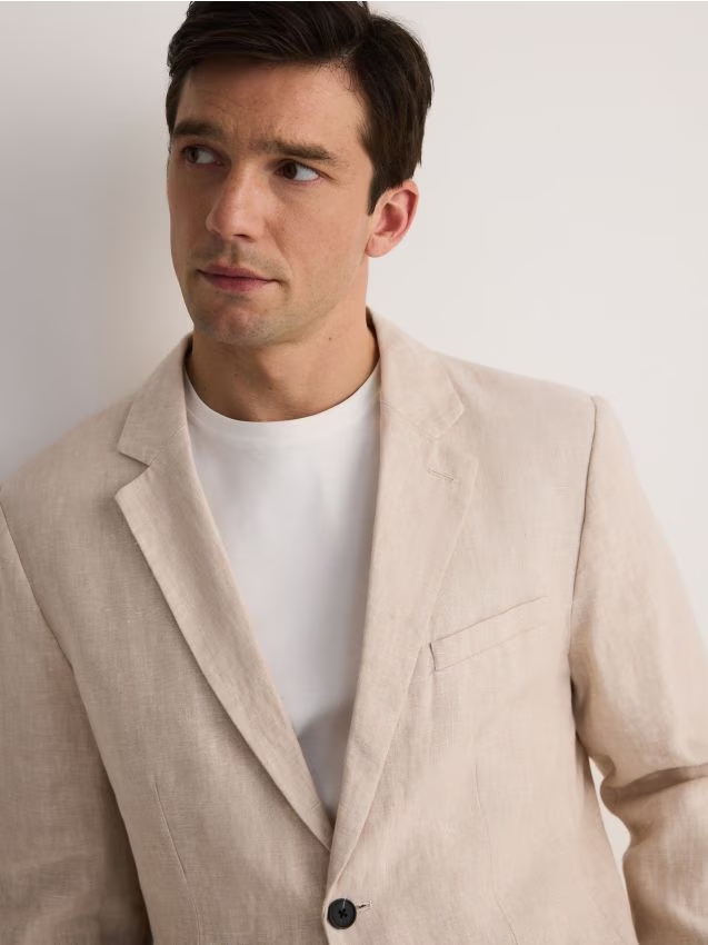 Reserved - Lniana marynarka slim fit - beżowy