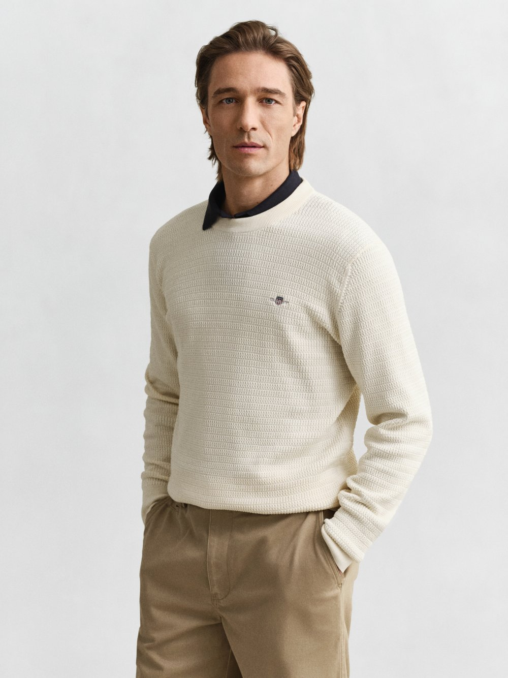 Gant Męski sweter z dzianiny Mężczyźni Bawełna biały, XL