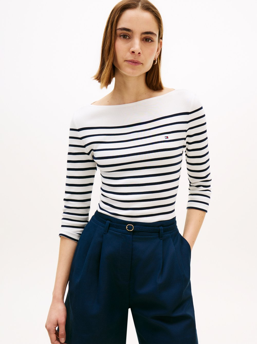 Tommy Hilfiger Damska koszulka o długości 3/4 Kobiety Bawełna niebieski, XL
