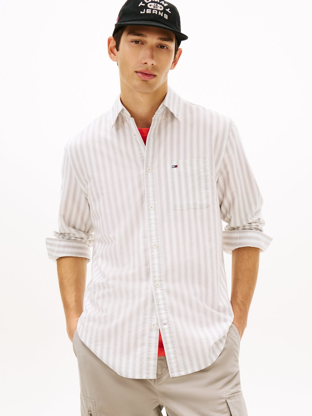 Tommy Jeans Męska koszula casual Mężczyźni Regular Fit Bawełna szary, M