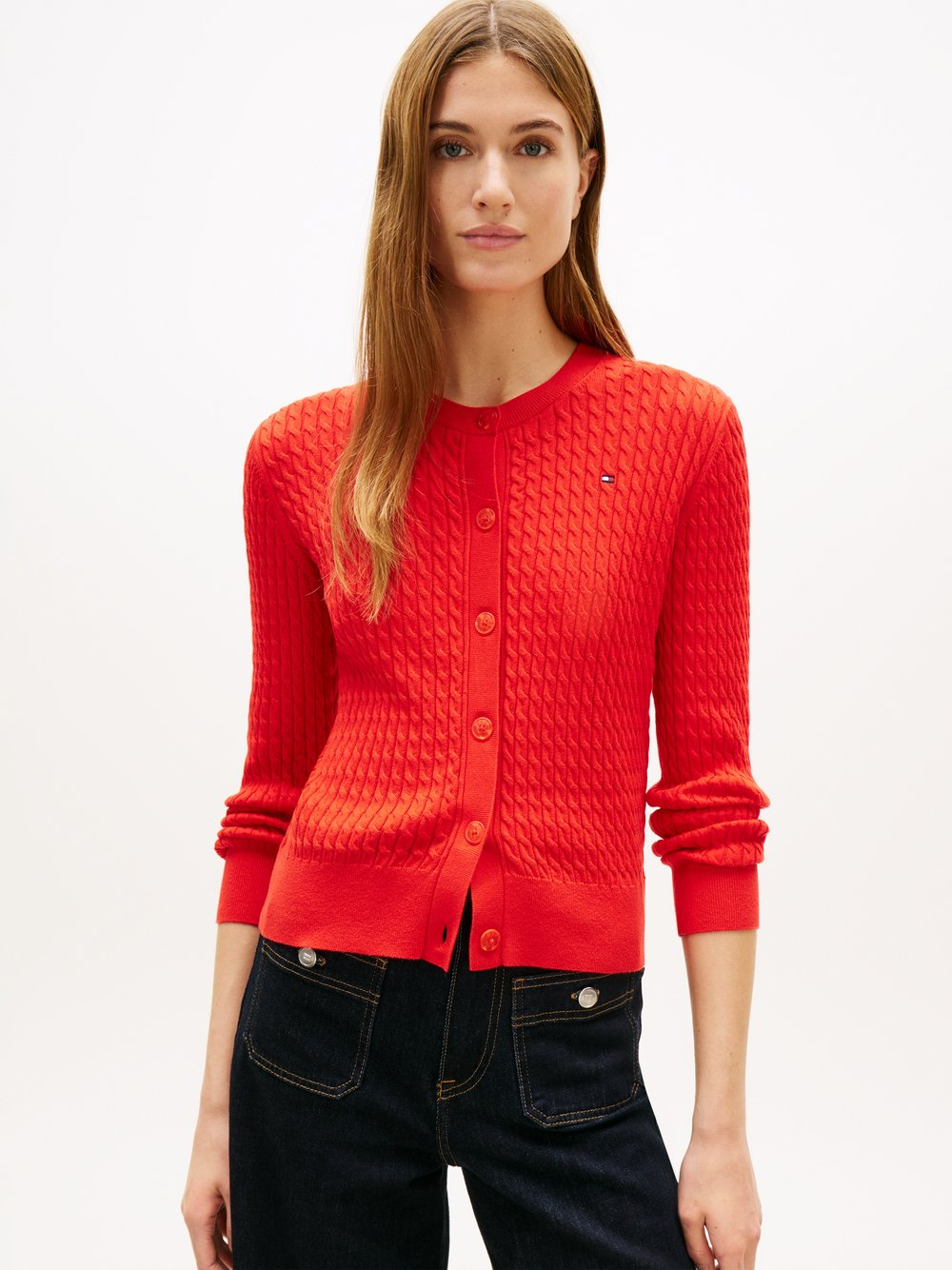 Tommy Hilfiger Kardigan damski Kobiety Bawełna czerwony, L