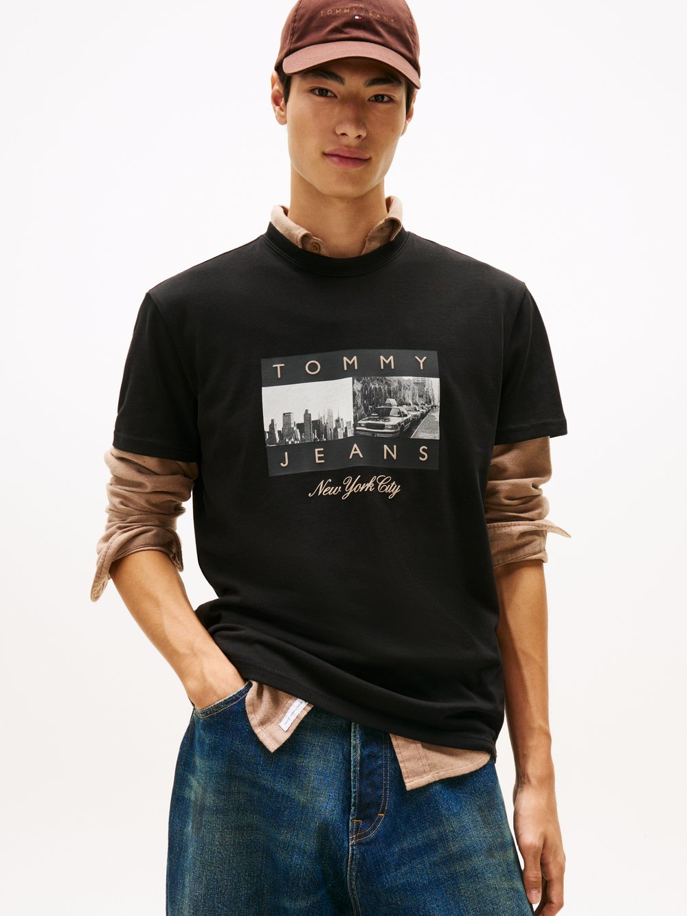 Tommy Jeans Koszulka męska Mężczyźni Bawełna brązowy|szary|czarny, L