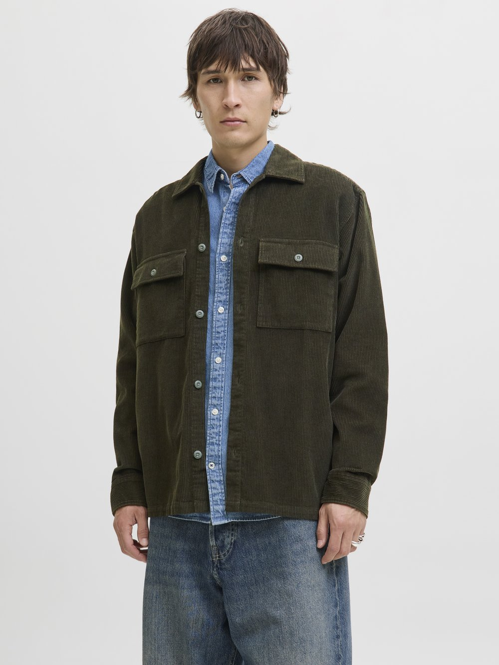 Jack & Jones Męska koszula sztruksowa - JJePerfect Mężczyźni Modern Fit Bawełna zielony, L