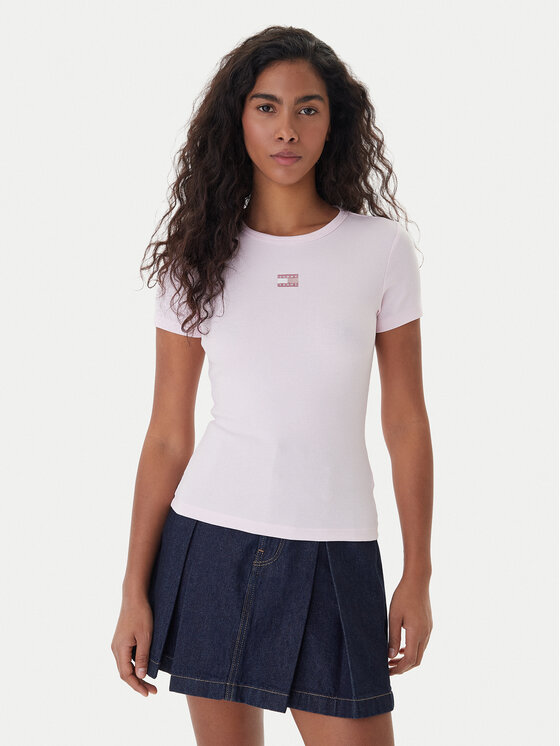 Tommy Jeans T-Shirt Badge DW0DW17881 Różowy Slim Fit