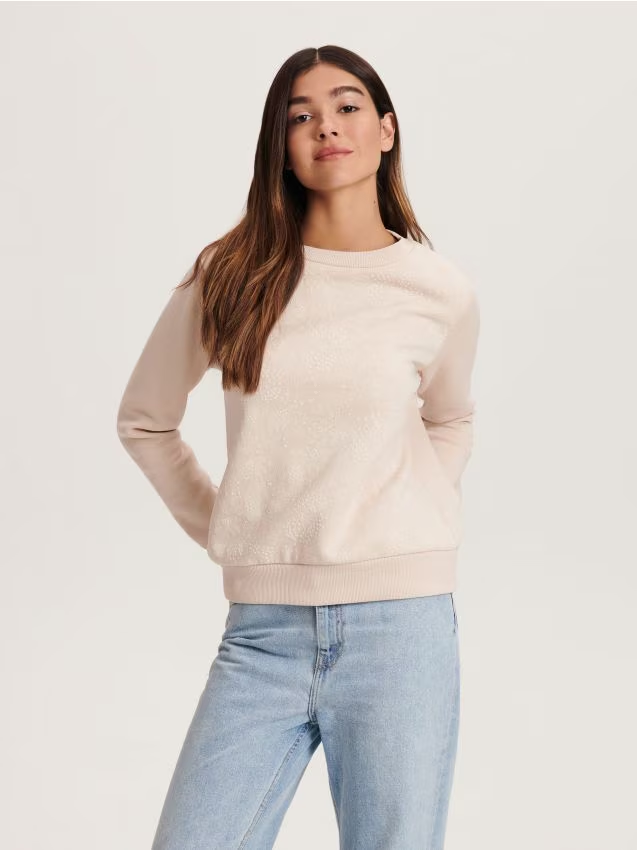Reserved - Bluza ze strukturalnej dzianiny - pastelowy róż