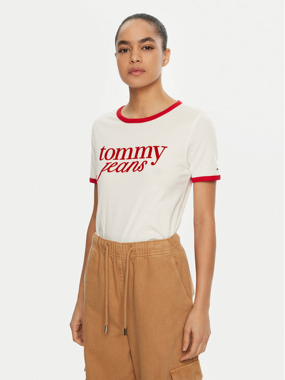 Tommy Jeans T-Shirt DW0DW19449 Biały Relaxed Fit