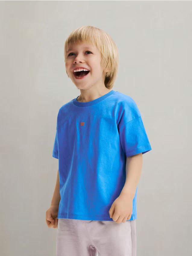 Reserved - Bawełniany t-shirt - niebieski