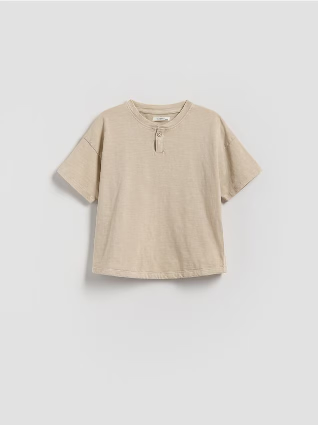 Reserved - Bawełniany t-shirt - kremowy