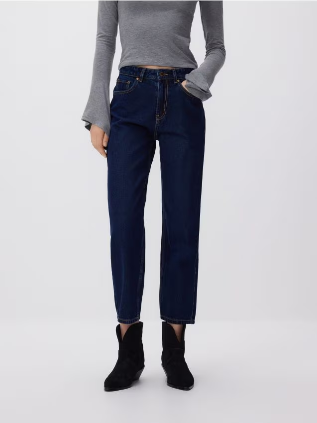 Reserved - Jeansy mom fit - granatowy