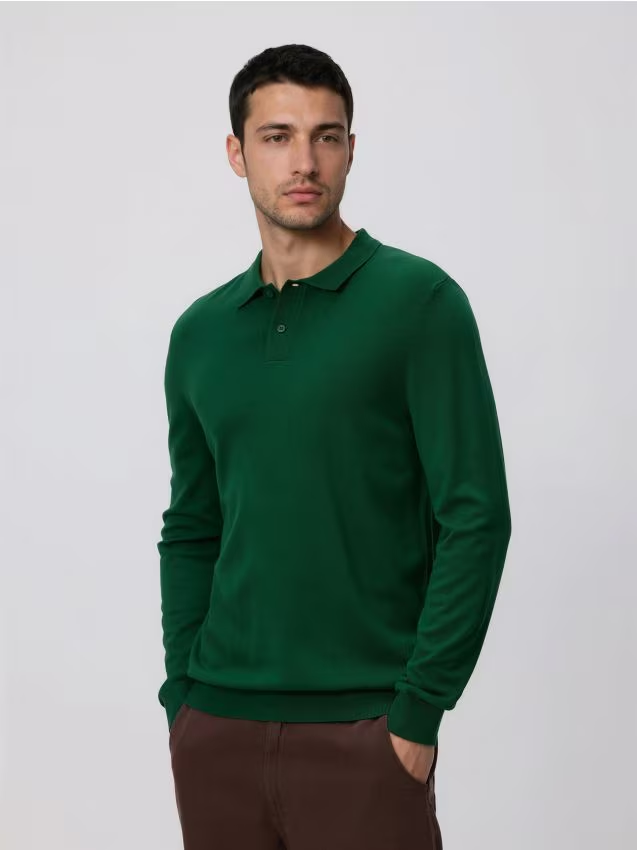 Reserved - Wiskozowy sweter polo - zielony