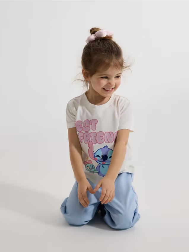 Reserved - T-shirt Lilo i Stitch - złamana biel