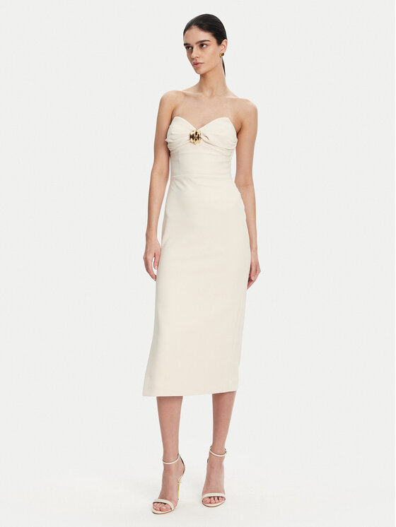 Elisabetta Franchi Sukienka koktajlowa AB-769-51E2 Écru Regular Fit