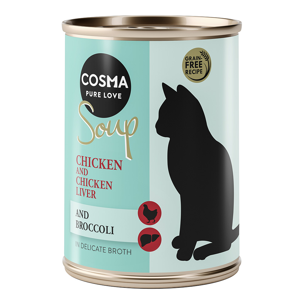 Pakiet Cosma Soup, 12 x 100 g - Filet z kurczaka z wątróbką drobiową i brokułami