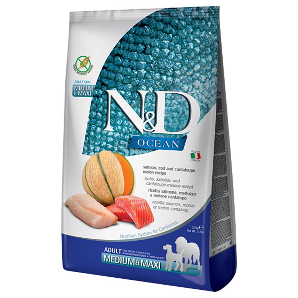 Farmina N&D Ocean Medium & Maxi, łosoś z dorszem i melonem - Opakowanie ekonomiczne: 2 x 12 kg