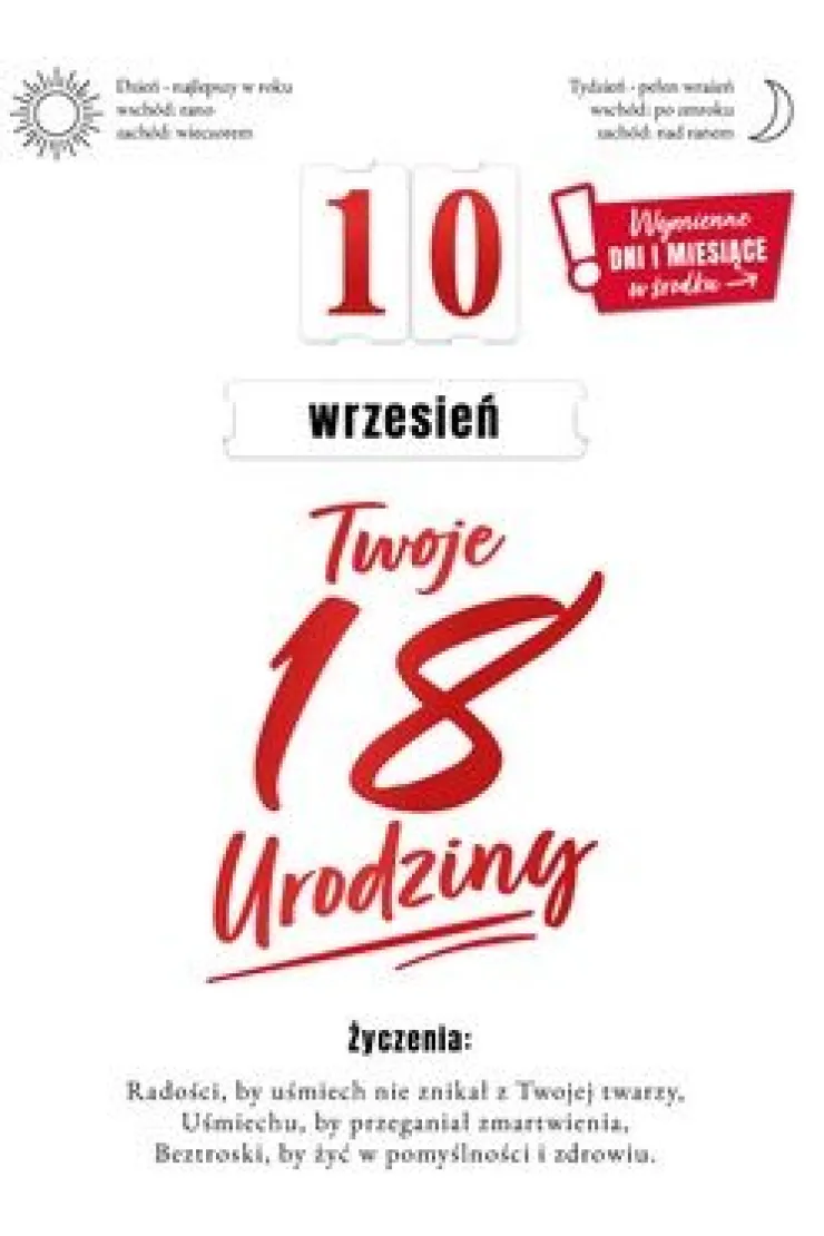 Karnet Urodziny 18 wymienne cyfry