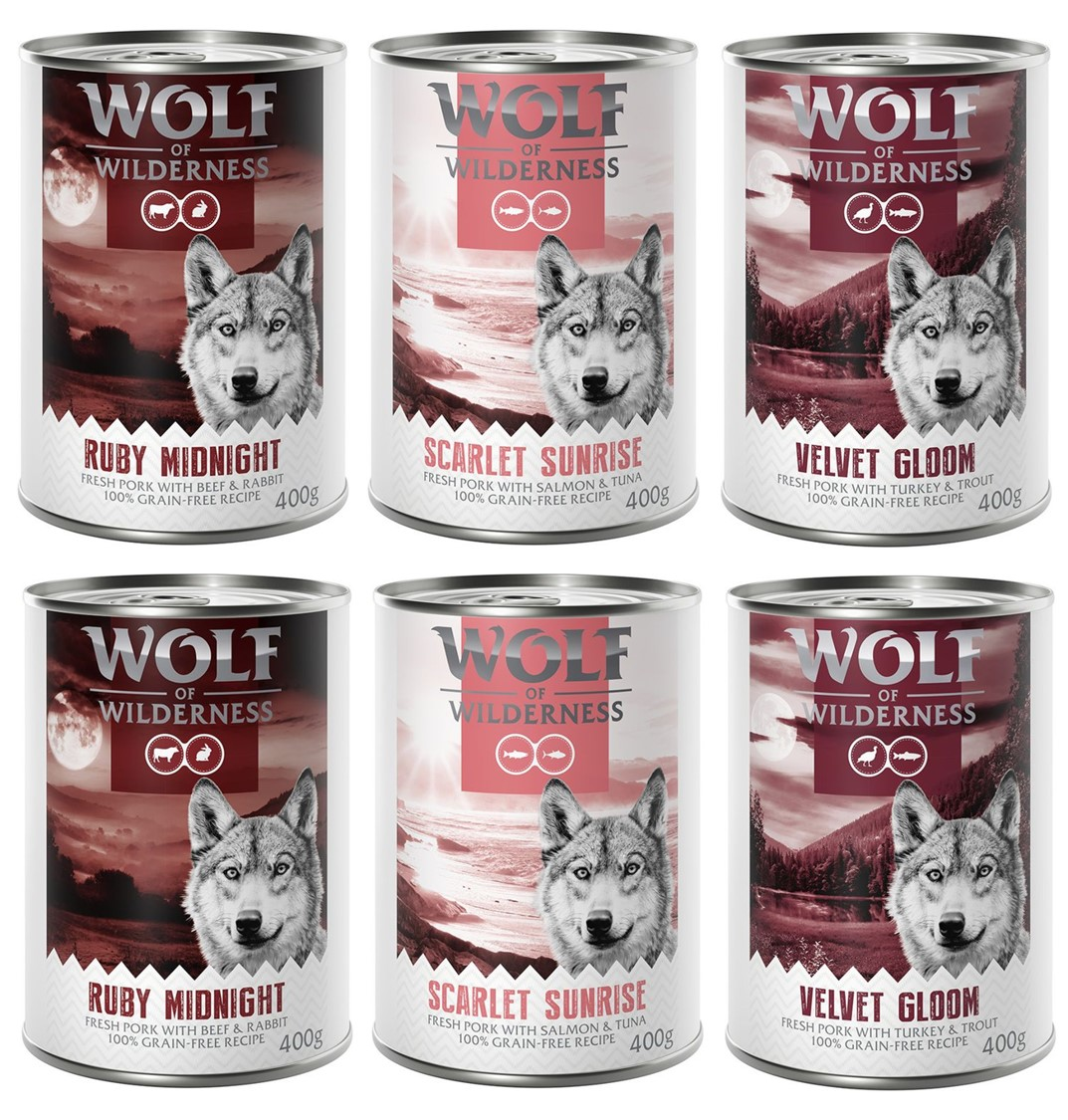 Wolf of Wilderness Monoprotein Adult, 6 x 400 g - Pakiet mieszany "Red Meat"