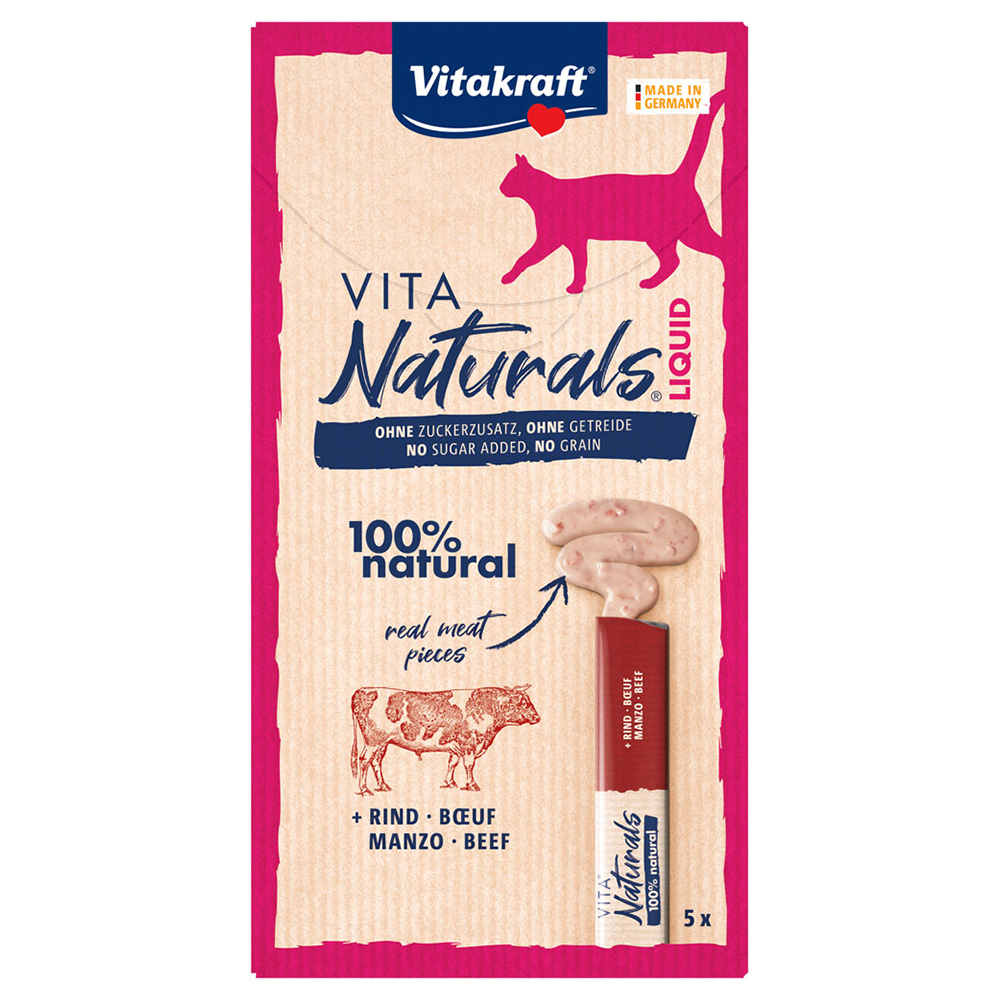 Vitakraft Vita Naturals Liquid Snack, pasta z wołowiną - 10 x 15 g