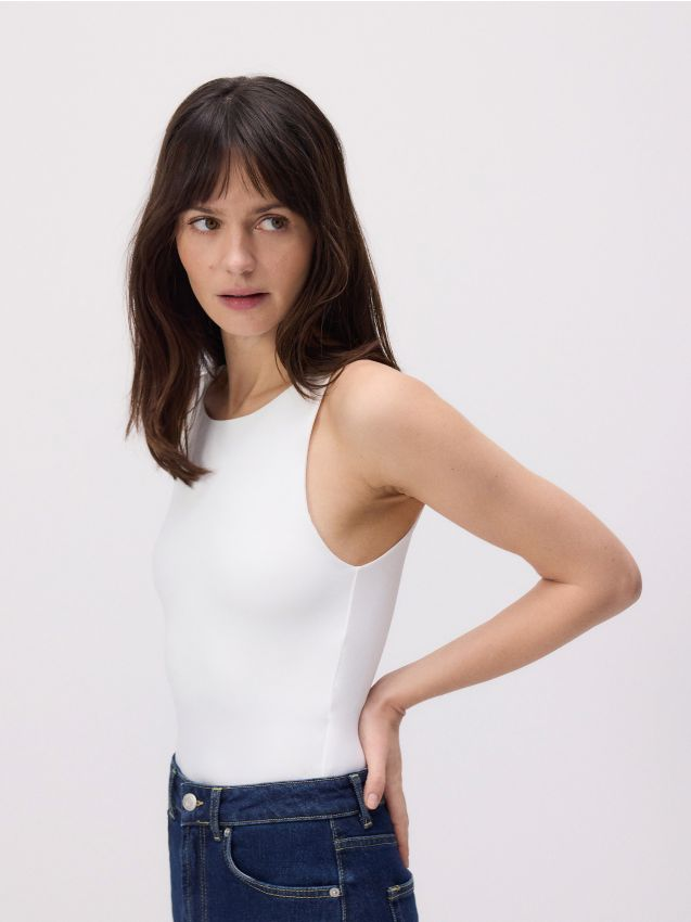 Reserved - Gładkie body slim fit - złamana biel miniaturka