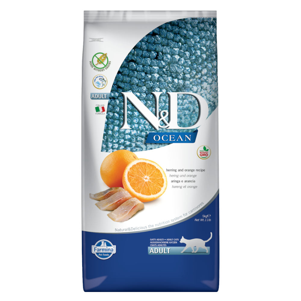 Farmina N&D Ocean bez zbóż Śledź & Pomarańcza Adult - Opakowanie ekonomiczne: 2 x 5 kg