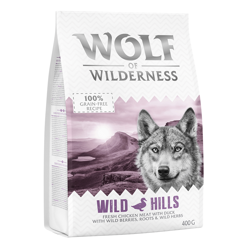 Pakiet próbny Wolf of Wilderness - bez zbóż - Wild Hills, kaczka, 400 g