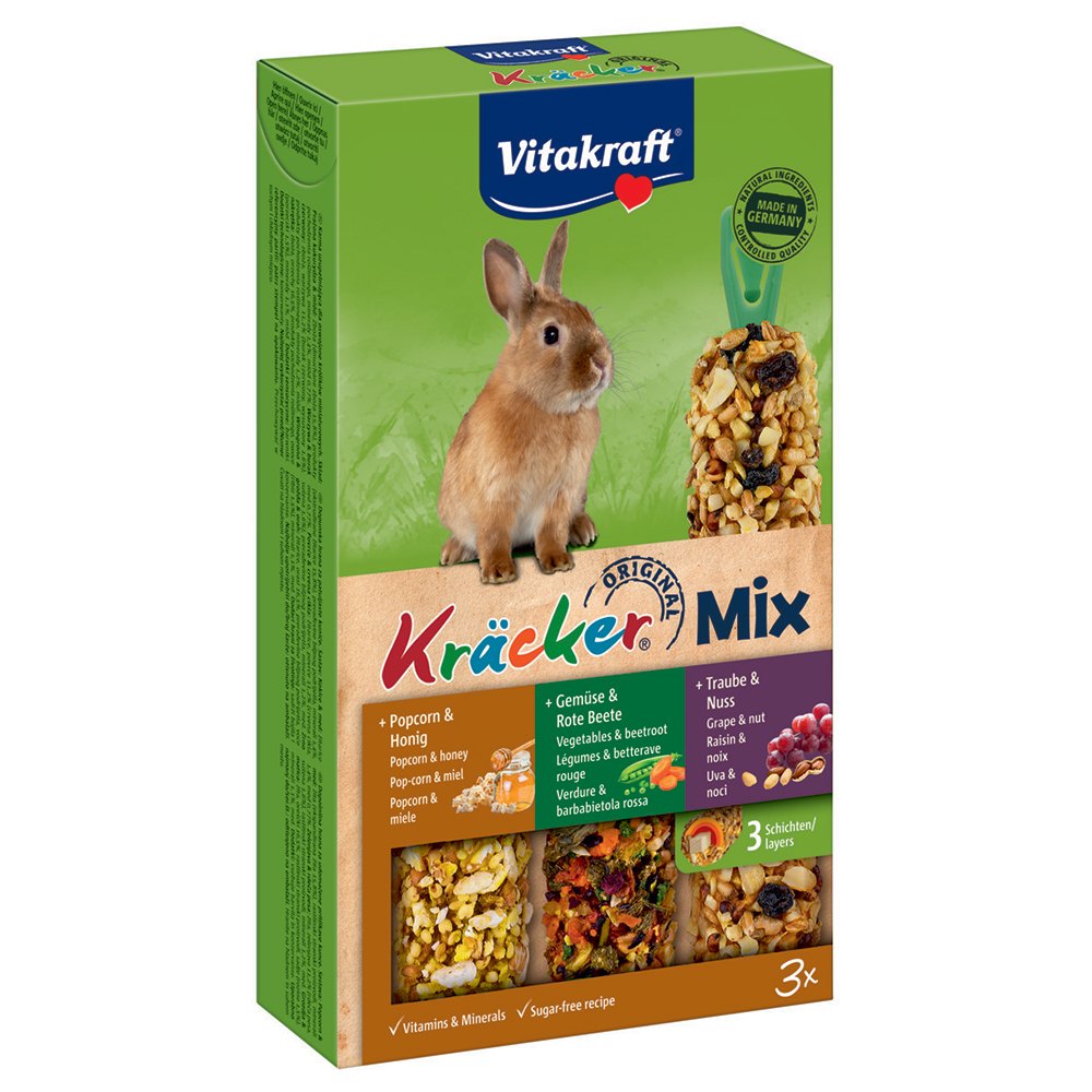 Vitakraft krakersy dla królików miniaturek Trio-Mix - 1 x 3 szt. (popcorn, warzywa, winogrona) miniaturka