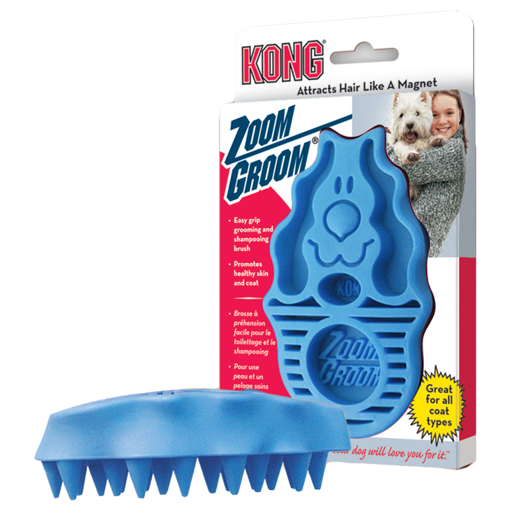 Kong Dog szczotka do masażu Zoom Groom - Niebieska (dł. x szer. x wys.): 12 x 7,5 x 4 cm