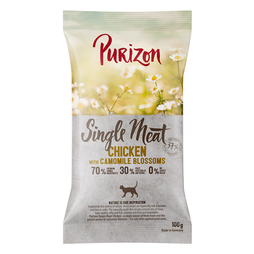 Karmy Purizon w opakowaniach próbnych! - Karma sucha: Single Meat, kurczak z kwiatami rumianku, 100 g miniaturka