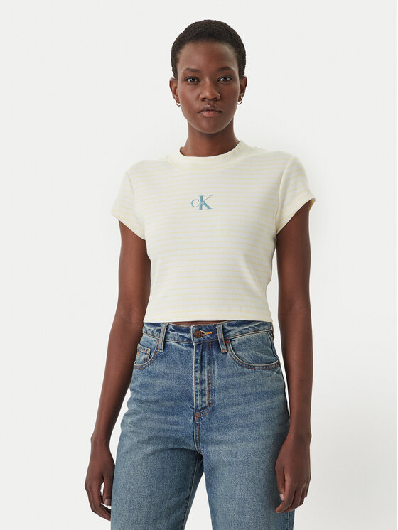 Calvin Klein Jeans T-Shirt LV047F833G Żółty Slim Fit