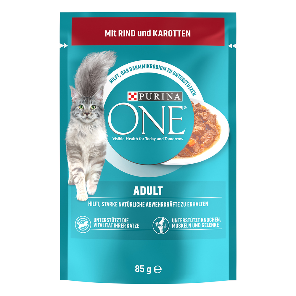25% taniej! Purina One, karma mokra dla kota, 52 x 85 g - Adult, wołowina z marchewką