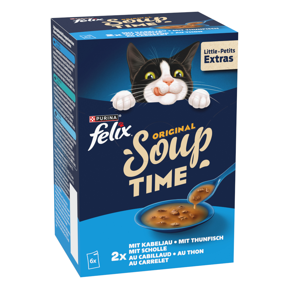 18 + 6 gratis! Felix, karma uzupełniająca, 24 x 40 g / 24 x 48 g - Soup Time Original, rybne smaki, 24 x 48 g