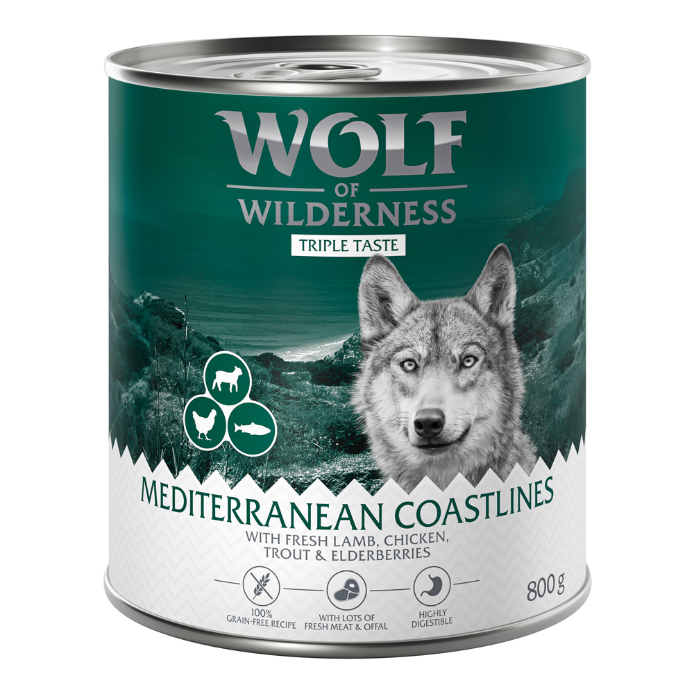 Wolf of Wilderness Adult - "Triple Taste" 6 x 800 g  - The Mediterranean - jagnięcina, kurczak, pstrąg
