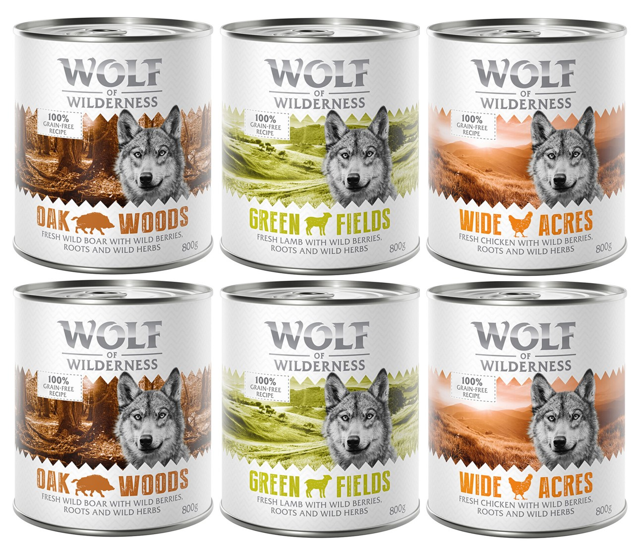 Wolf of Wilderness Monoprotein Adult, 6 x 800 g - Pakiet mieszany: Dzik, kurczak, jagnięcina