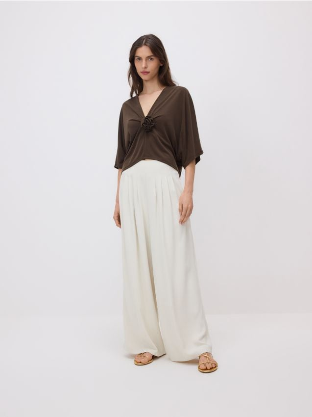 Reserved - Bluzka kimono z modalem - brązowy