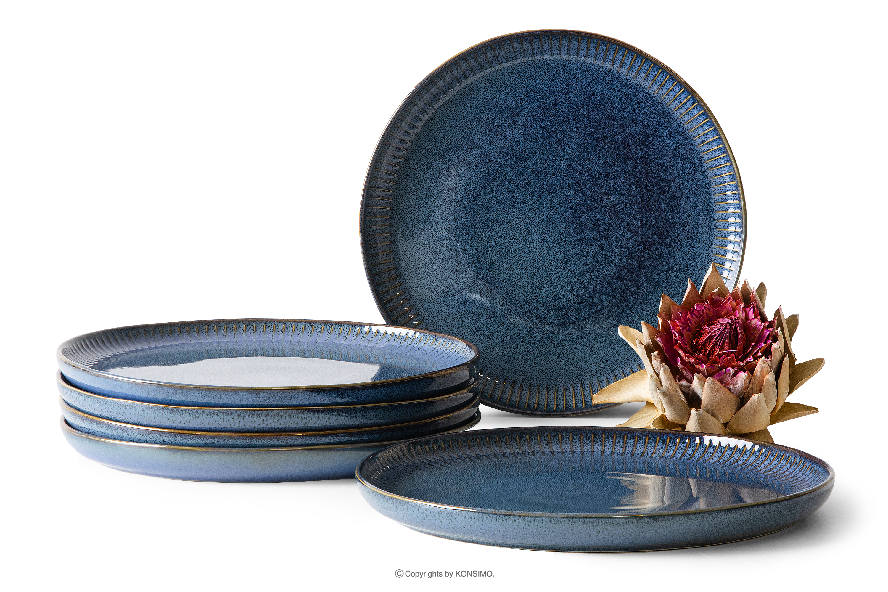 Talerz obiadowy 6 szt. porcelana reaktywna granatowy AD STRIPES