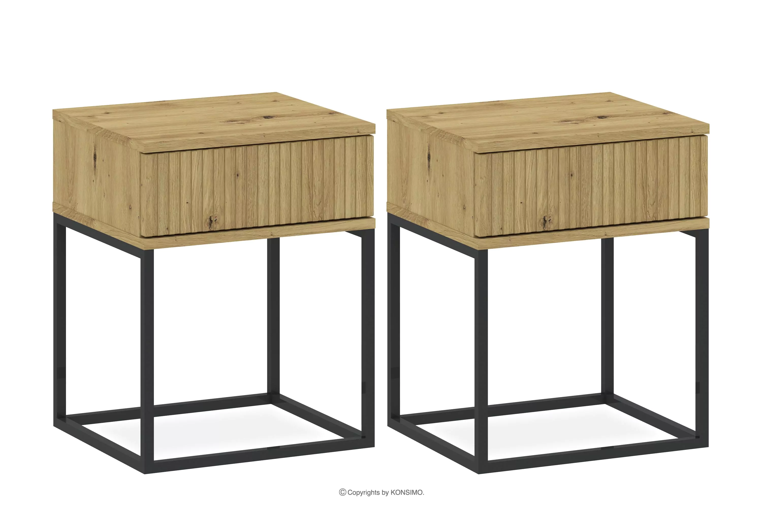 Zestaw stolików nocnych z szufladą nowoczesny dąb artisan 2szt RECTUS