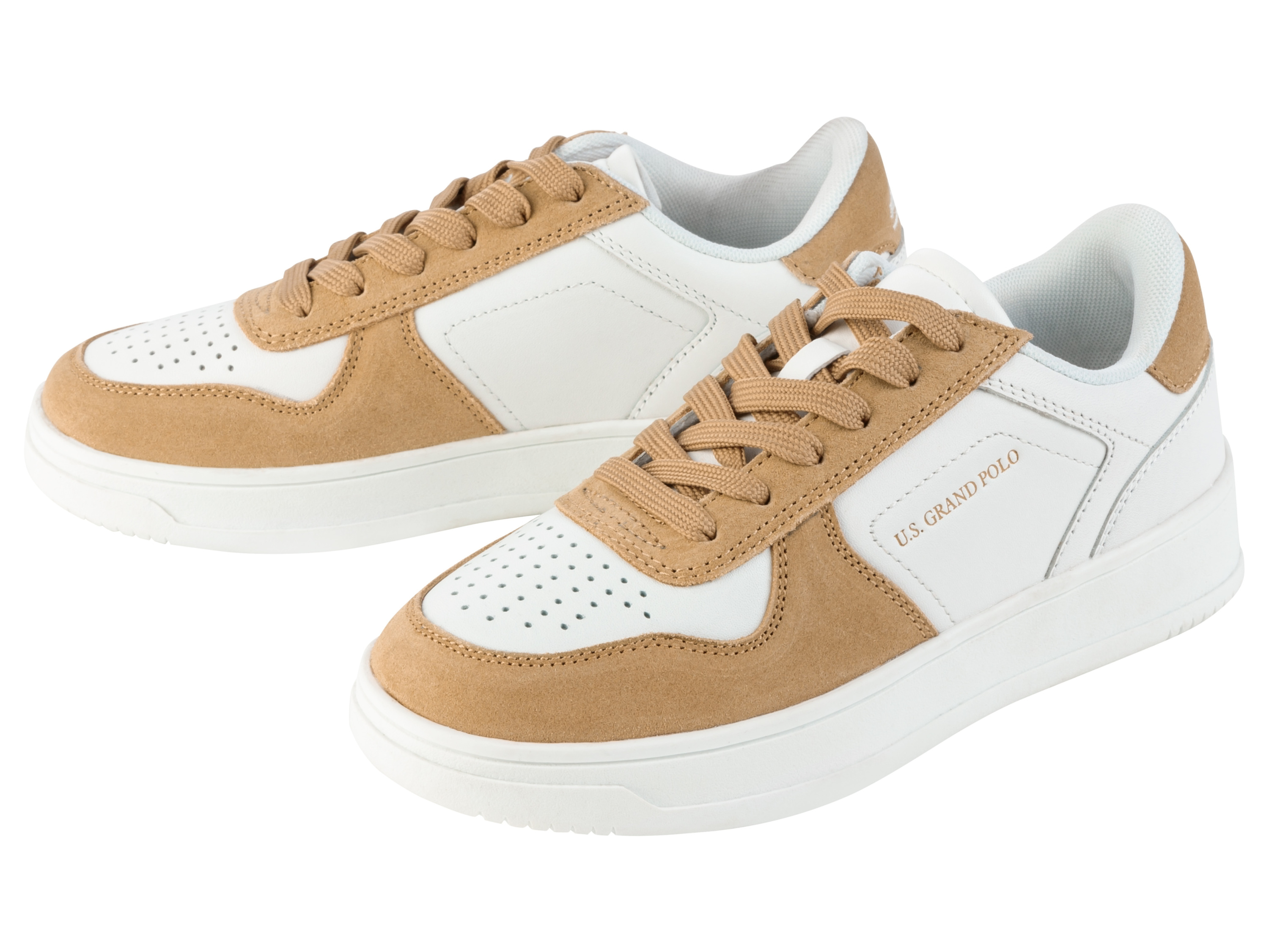 esmara® Sneakersy skórzane damskie (Biały/brązowy, 41)