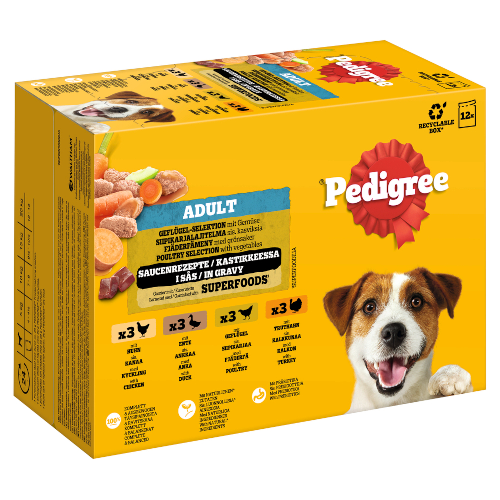 Pakiet Pedigree Adult w saszetkach - Wybór drobiowy w sosie (4 smaki), 48 x 100 g