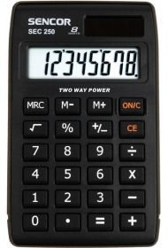 Kalkulator kieszonkowy SEC 250, 8 cyfr LCD, Podwójne zasilanie