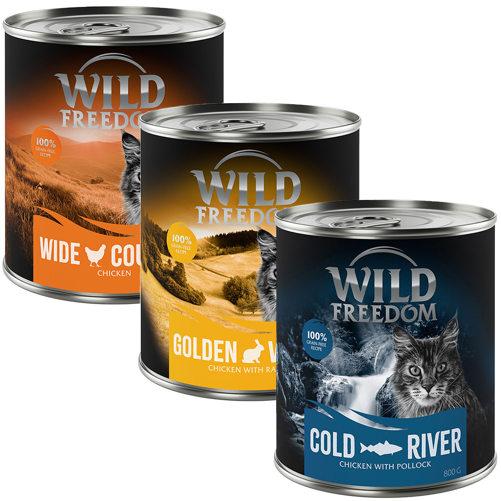 Mieszany pakiet próbny Wild Freedom Adult - 6 x 800 g: 2x kurczak, 2x łosoś, 2x królik