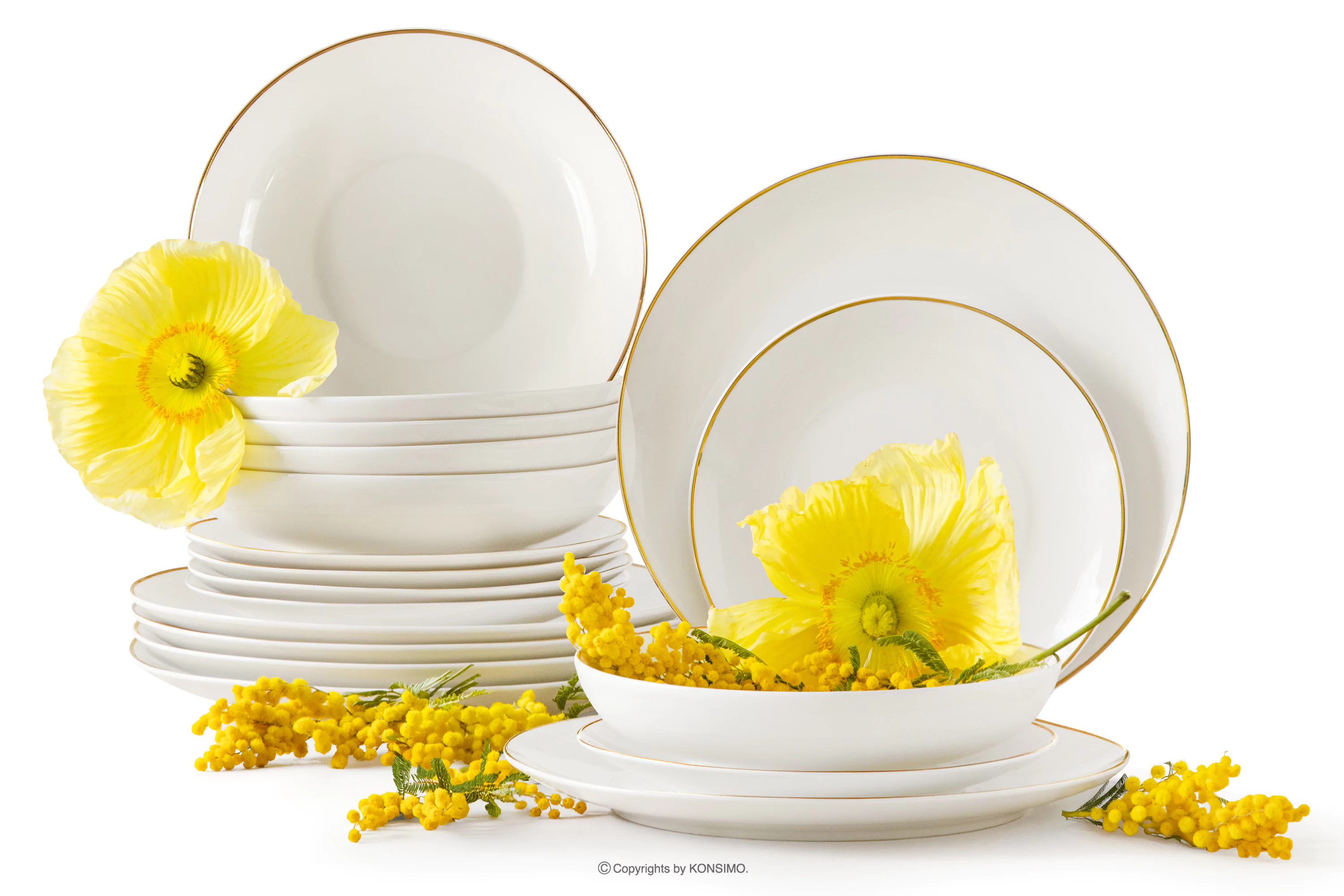 Zestaw obiadowy twarda porcelana ecru/złoty 6 os. (18 el.) AD BELLA